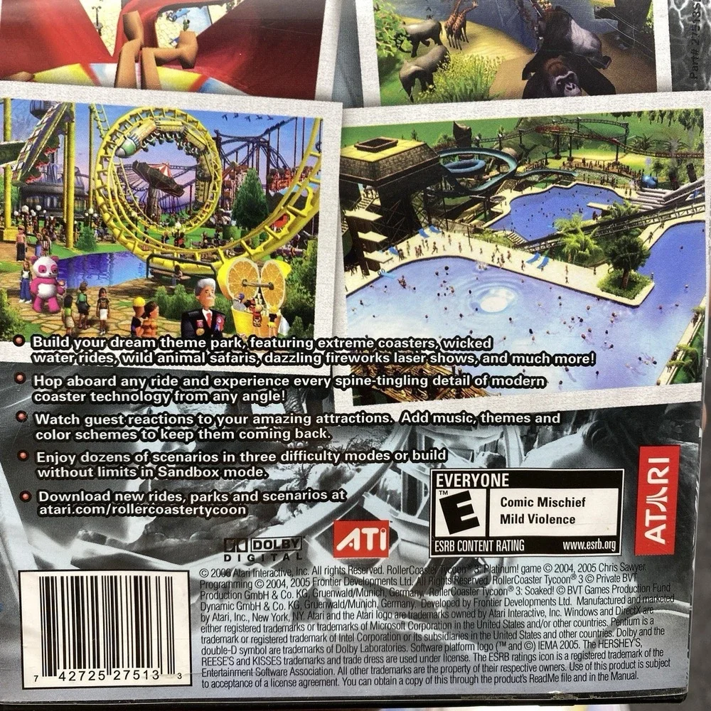 Lot of Roller Coaster Tycoon 2, Wacky Worlds Expansion Pack, 3 Platinum PC Games